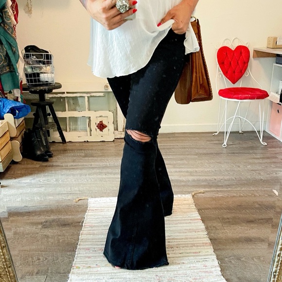 Black Distressed Bell Bottoms - Picture 2 of 3